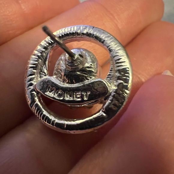 Monet Signed Faux Pearl & Crystal Rhinestone Earrings Formal Bridal - Picture 4 of 4